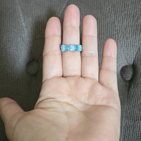 Cote d'Argent Blue🩵 Topaz And Lab🧪 Created Blue🩵 Fire🔥 Opal Heart Ring💍 - Picture 16 of 16